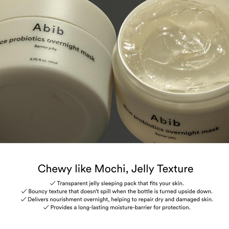 [Abib] Rice Probiotics Overnight Mask Barrier Jelly 80ml, Night Special Care, Deep Night Skin Barrier, Mask, Sleeping Mask, Hydrating and Soothing Bouncy Jelly Texture, Simple Home SkinCare, Overnight Skin Barrier Solution, Koeran Skin Care