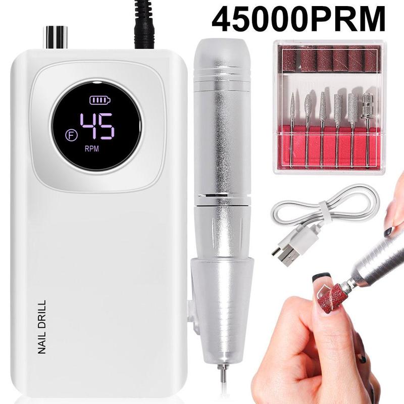 Nail Drill Machine Kit, USB Rechargeable Nail Polishing Machine with 6 Types Nail Drill Bits, Portable Acrylic Nail Drill Gel Art Remover, Manicure & Pedicure Tools Set