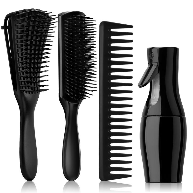 4 count Detangling Brush Set Getting Shine and Makes Hair Smooth, Curly Hair Brush for Adult &  Wet or Dry Hair (3 PCS, Black+Black)