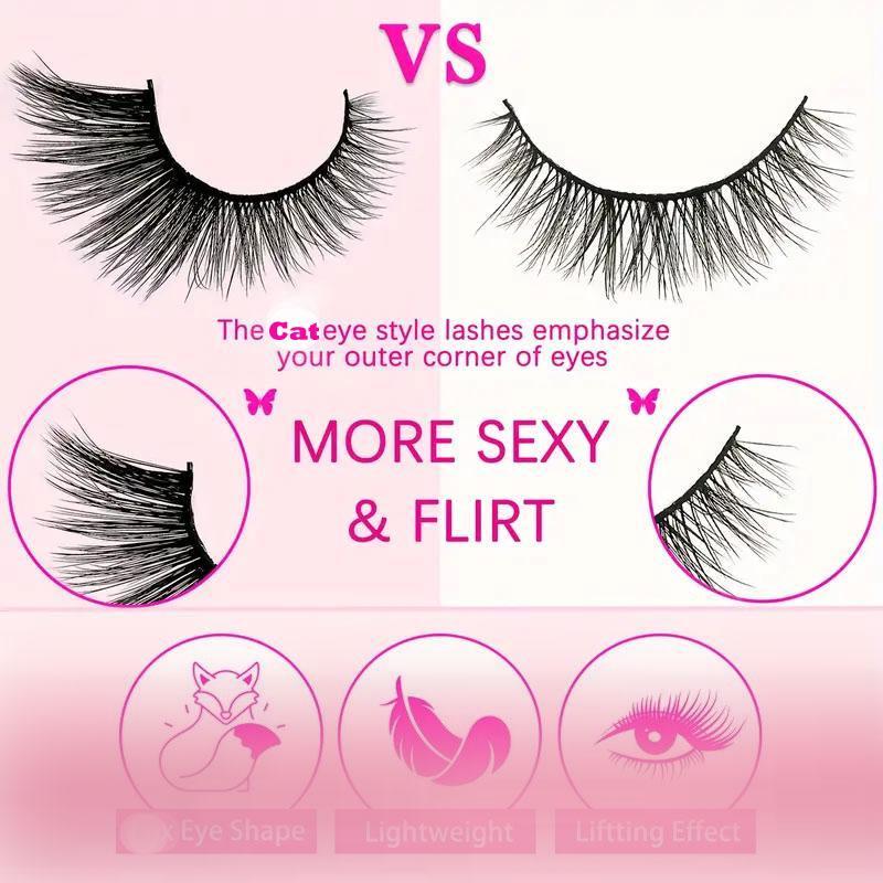 Natural Look Cat Eye Eyelash Extensions, 5 Pairs Self Grafting Curl Eyelashes, Eye Makeup Enhancement False Eyelashes for Women & Girls