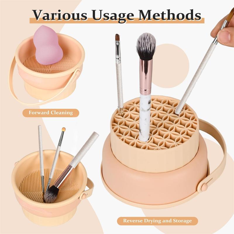 Makeup Brush Cleaning Pad 3 in 1, Silicone, with Brush Drying Stand Makeup Brush Cleaning Tool for Storage and Air Drying (Pink)