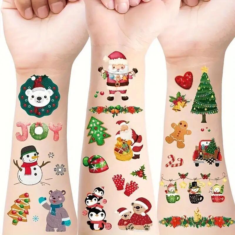 Christmas Cartoon Pattern Temporary Tattoo Sticker, 60pcs set Waterproof Long Lasting Fake Tattoo Sticker, Body Art Sticker for Women & Girls