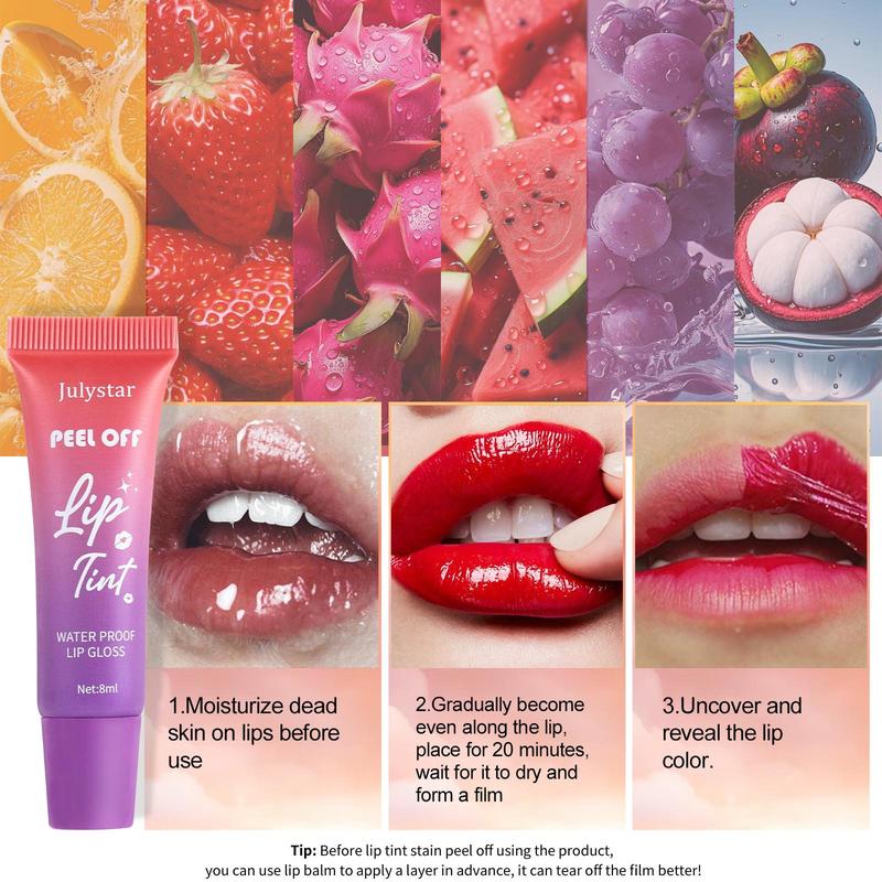 Fruit Flavor Peel Off Lip Gloss, Long Lasting Matte Lipstick for Christmas Gift, Waterproof Peel Off Lip Stain, Lip Makeup Product For Women & Girls, Makeup Products