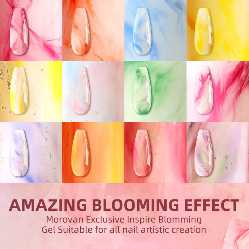 Morovan Nail Blooming Gel Kit - Soak off UV LED Clear Blooming Gel Nail Polish for Spreading Effect Marble Watercolor Gel Polish 15ml 0.5floz with Nail Brush