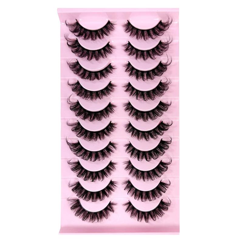 Fluffy False Eyelashes, 10 Pairs Natural Looking D Curl Faux Cluster Lashes, Volumized False Eyelashes for Women and Girls Eye Makeup Enhancement