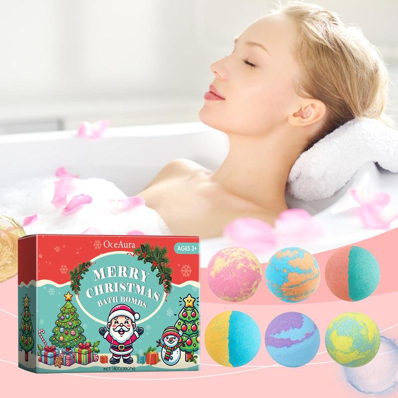 Christmas Themed Bath Bomb, 1 Box Moisturizing Long Lasting Fragrance Bath Ball, Body Care Product for Women & Men, Christmas Gift