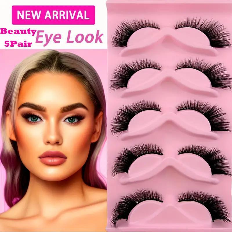 Natural Look Cat Eye Eyelash Extensions, 5 Pairs Self Grafting Curl Eyelashes, Eye Makeup Enhancement False Eyelashes for Women & Girls