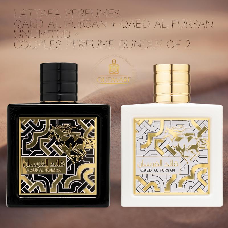 Lattafa Perfumes Qaed al Fursan For Men 90ml + Qaed Al Fursan Unlimited (Unisex) 90ml  - Couples Set of 2 - Perfume Bundle Gift Set - Luxury Fragrance Gift