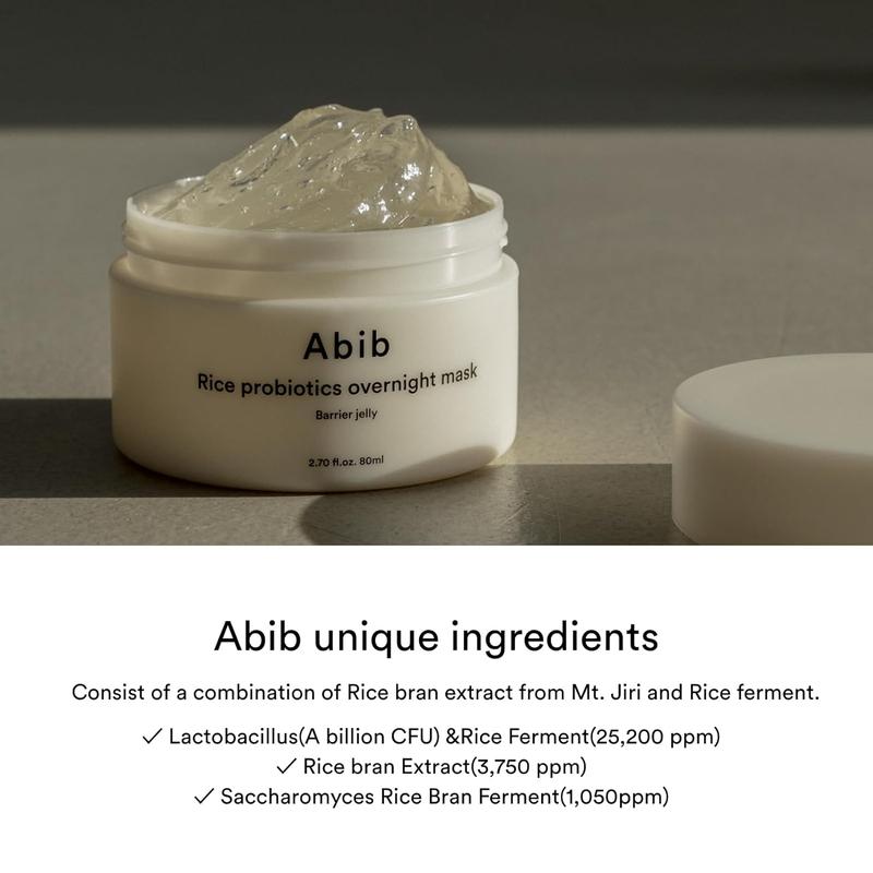 [Abib] Rice Probiotics Overnight Mask Barrier Jelly 80ml, Night Special Care, Deep Night Skin Barrier, Mask, Sleeping Mask, Hydrating and Soothing Bouncy Jelly Texture, Simple Home SkinCare, Overnight Skin Barrier Solution, Koeran Skin Care