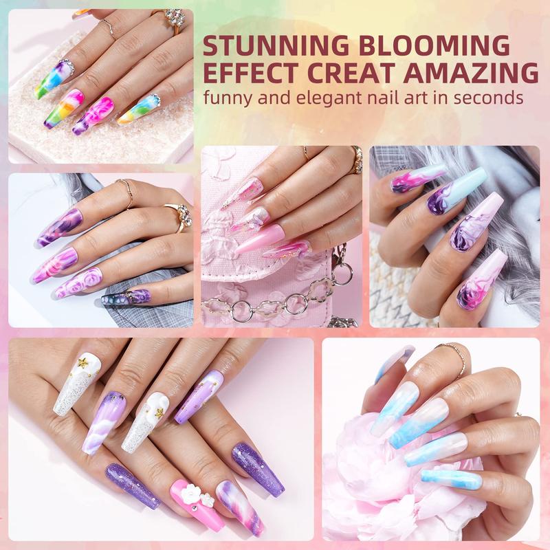 Morovan Nail Blooming Gel Kit - Soak off UV LED Clear Blooming Gel Nail Polish for Spreading Effect Marble Watercolor Gel Polish 15ml 0.5floz with Nail Brush