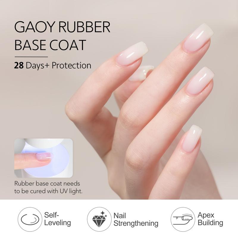 GAOY 6 Colors Rubber Base Gel Set, Jelly Builder Base Nail Gel Nude Sheer White Pink, 2-in-1 Soak Off Base Gel Nail Strengthener