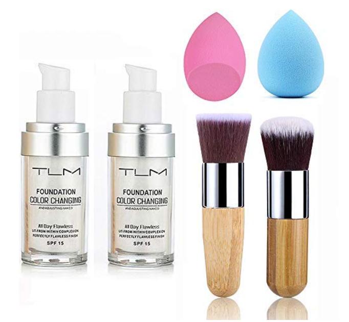 2pcs TLM Color Changing Liquid with 2 Brushes and 2 Cosmetics Sponge Flawless Full Coverage Color 30ml