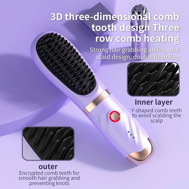 Portable Wireless Hair Straightener, Rechargeable Hair Straightening Comb, Hair Styling Tool for Home & Travel, Hair Care & Styling Product, Christmas Gift