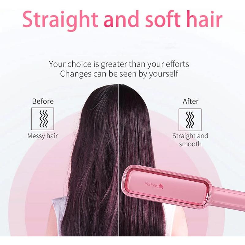 Ionic Hair Straightener Brush Enhanced Straightening Brush 20s Fast Ceramic Heating Straightening Comb Brush Straightener for Women Pink