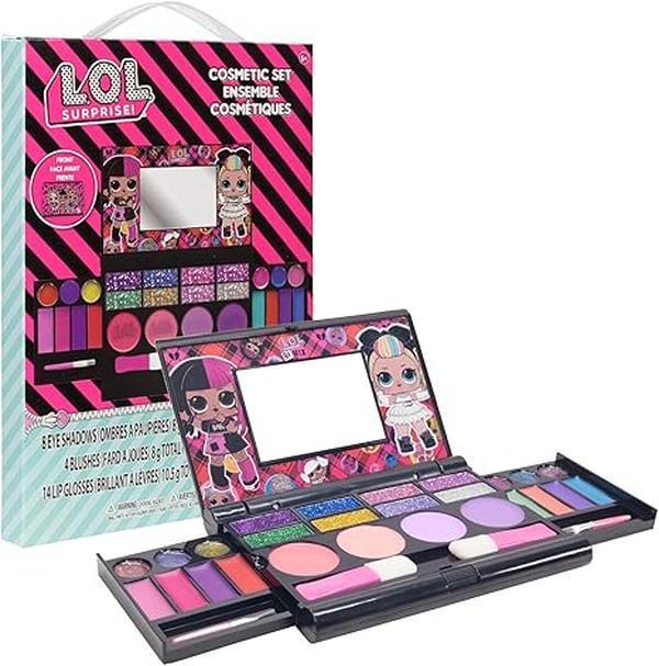 LOL Surprise Cosmetic Compact Set Includes Mirror, 14 Lip glosses, 8 Eye Shadow, 4 Blushes & 4 Brushes Safe & Non-Toxic Colorful Portable Foldable Makeup Beauty Kit for Girls, Townley Girl