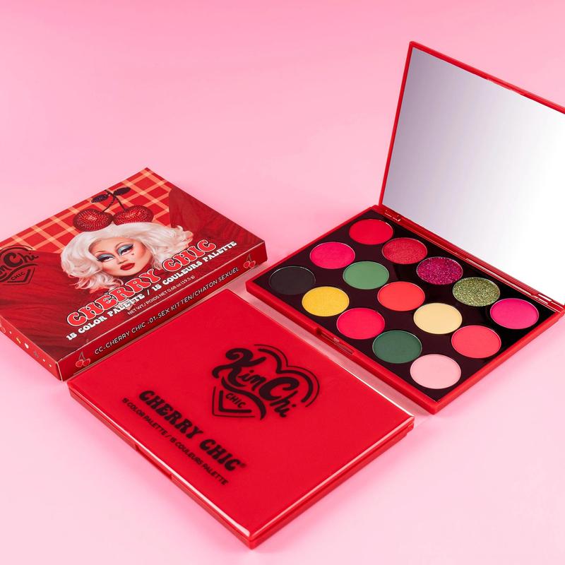 KimChi Chic Cherry Chic Compact Eyeshadow Palette - Vibrant Red, Green, and Yellow Makeup Colors with Nourishing Vitamin E