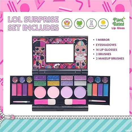 LOL Surprise Cosmetic Compact Set Includes Mirror, 14 Lip glosses, 8 Eye Shadow, 4 Blushes & 4 Brushes Safe & Non-Toxic Colorful Portable Foldable Makeup Beauty Kit for Girls, Townley Girl