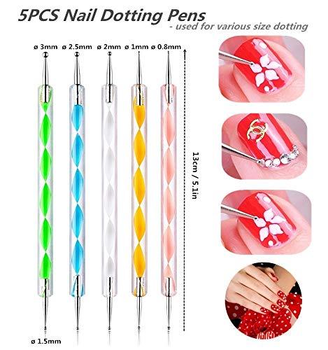 5PCS Dotting Pens with 3 PCS Nail Painting Brushes, Nail Art Kits Design Tools