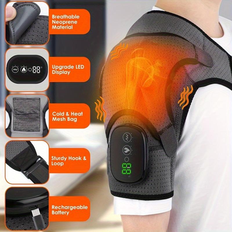 Heated Shoulder Massager Belt - Electric Cordless Vibrating Massage with 3 Heat Settings, Left and Right Shoulder Massage for Men and Women