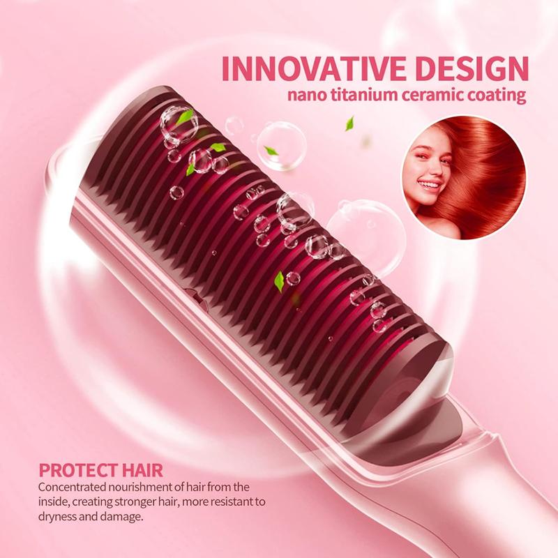 Ionic Hair Straightener Brush Enhanced Straightening Brush 20s Fast Ceramic Heating Straightening Comb Brush Straightener for Women Pink