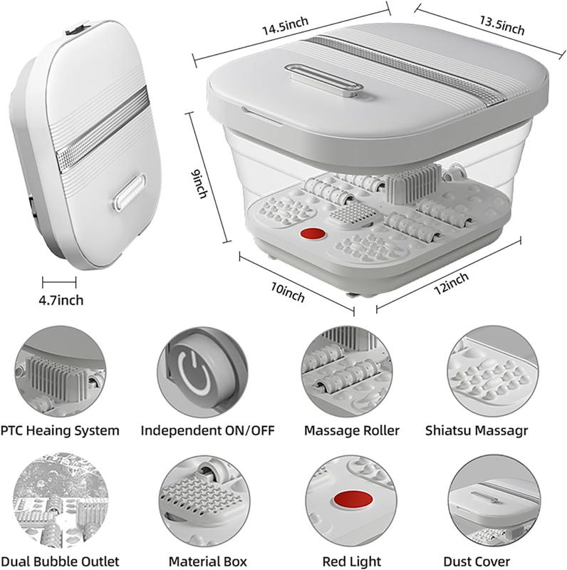 Collapsible Foot Spa Bath with Heat and Massage Rollers, Foot Soak Tub with Four Corn Rollers,Acupressure Massage Points,Red Light,Foldable Foot Spa with Smart Heating for Home Spa Use