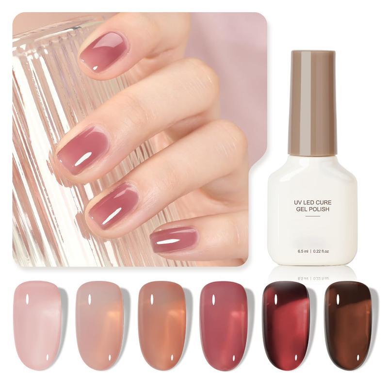 Rose Garden Jelly Gel Nail Polish of 6 Transparent Nude Red  Brown Colors Sheer Gel Polish Kit for Salon Gel Manicure and Nail Art DIY at Home Nail Care Clear Peeling Translucent Uv Cutics Cosmetic