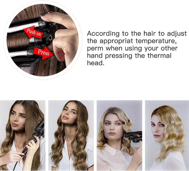 Hair Waver, 1 Inch 3 Barrel Curling Iron Wand 25mm Hair Crimper, Temperature Adjustable Heat Up Quickly Beach Wave Curling Iron Black