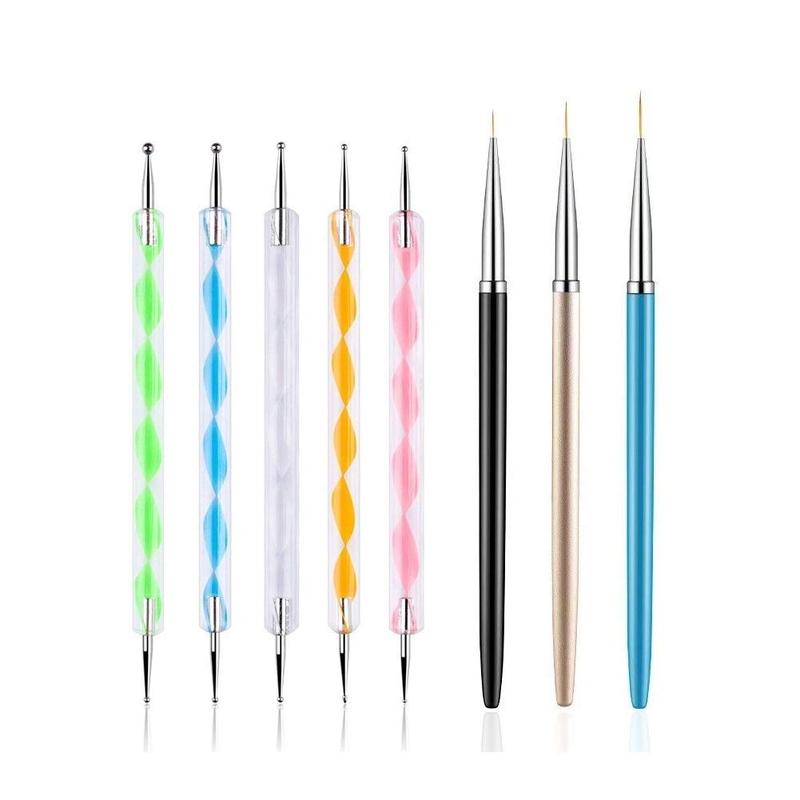 5PCS Dotting Pens with 3 PCS Nail Painting Brushes, Nail Art Kits Design Tools