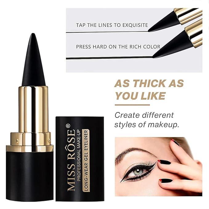 Miss Rose M Black Gel Eyeliner,Cream Eyeliner Tool Smudge Proof Eyeliner Pencil,Matte Black Eye-liner Pencil Tattoo Eyeliner Pen, Eyeliner Gel Stick Makeup Eye-liners for Women Girls (Black)