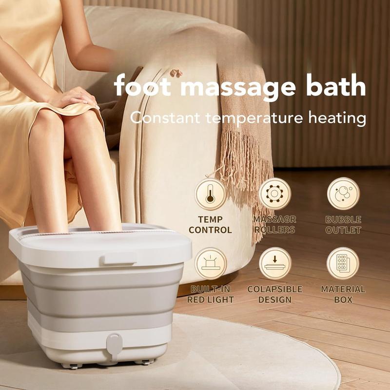 Collapsible Foot Spa Bath with Heat and Massage Rollers, Foot Soak Tub with Four Corn Rollers,Acupressure Massage Points,Red Light,Foldable Foot Spa with Smart Heating for Home Spa Use