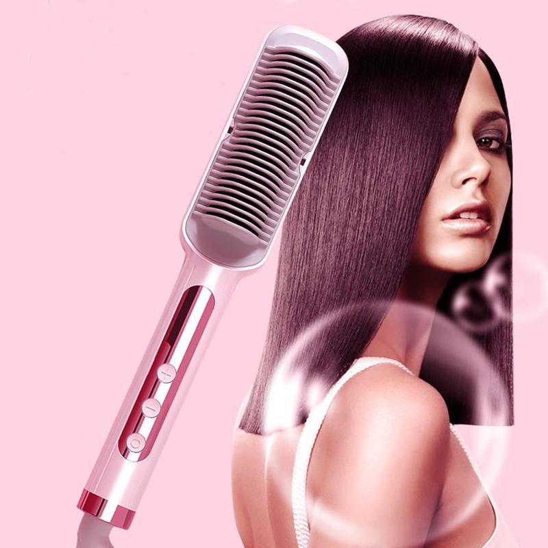 Ionic Hair Straightener Brush Enhanced Straightening Brush 20s Fast Ceramic Heating Straightening Comb Brush Straightener for Women Pink