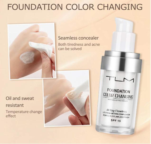 2pcs TLM Color Changing Liquid with 2 Brushes and 2 Cosmetics Sponge Flawless Full Coverage Color 30ml