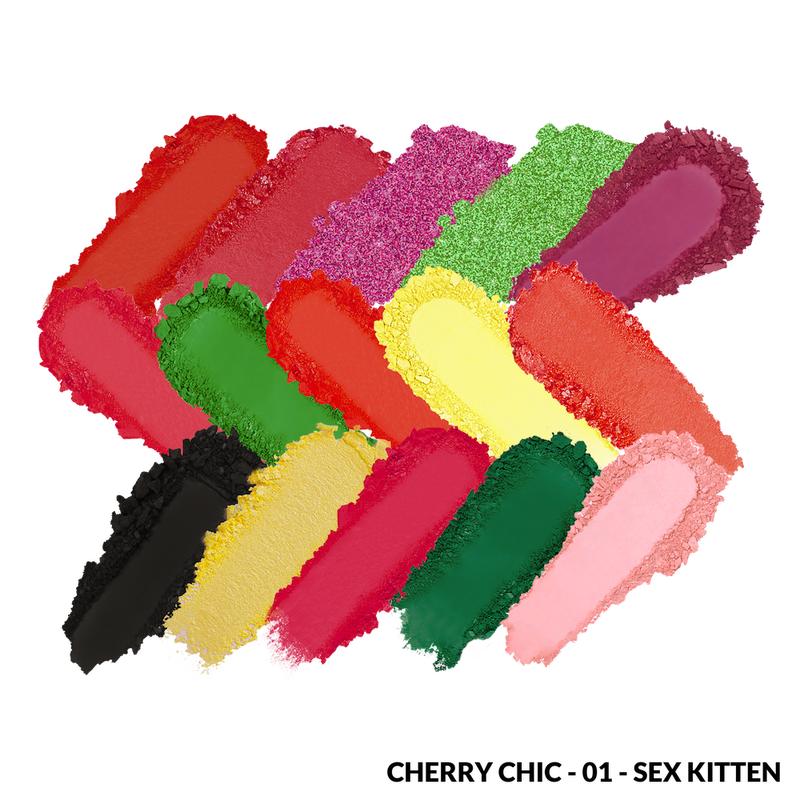 KimChi Chic Cherry Chic Compact Eyeshadow Palette - Vibrant Red, Green, and Yellow Makeup Colors with Nourishing Vitamin E