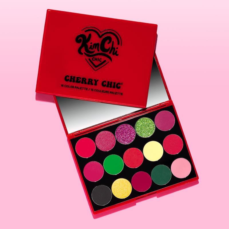 KimChi Chic Cherry Chic Compact Eyeshadow Palette - Vibrant Red, Green, and Yellow Makeup Colors with Nourishing Vitamin E