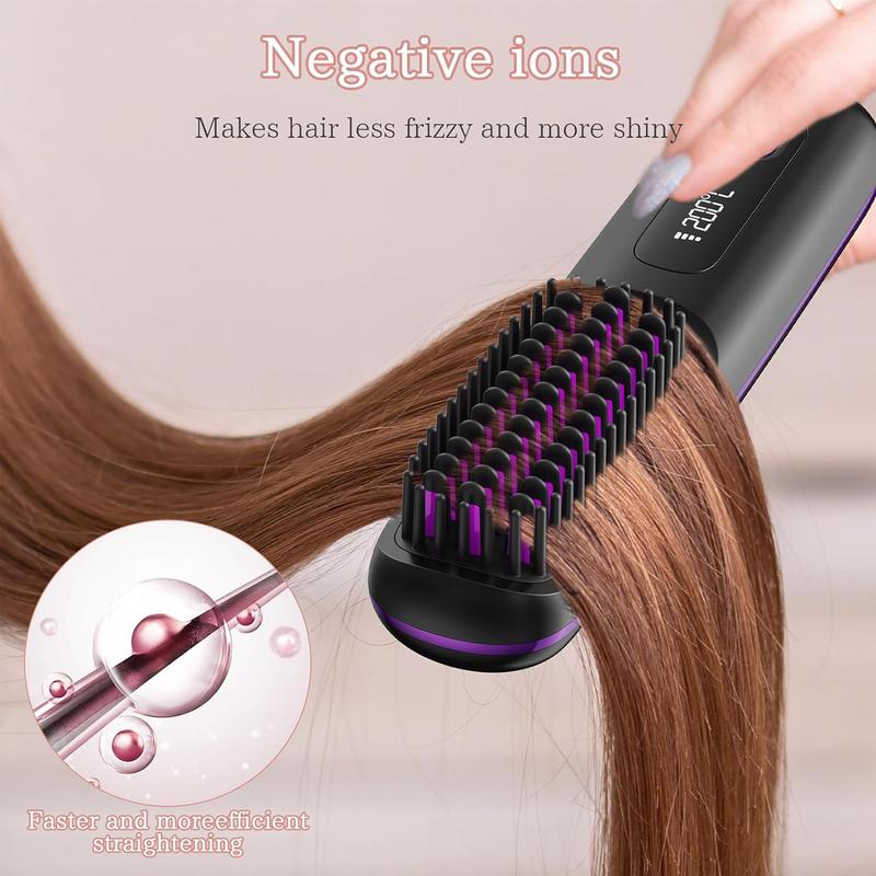 Cordless Hair Straightener, Portable Negative Ion Hot Comb, USB Charging, Fast Heating 3 Temperature Settings, Anti-Scalding, Suitable For Travel Daily Use, Women's Gift Comfort