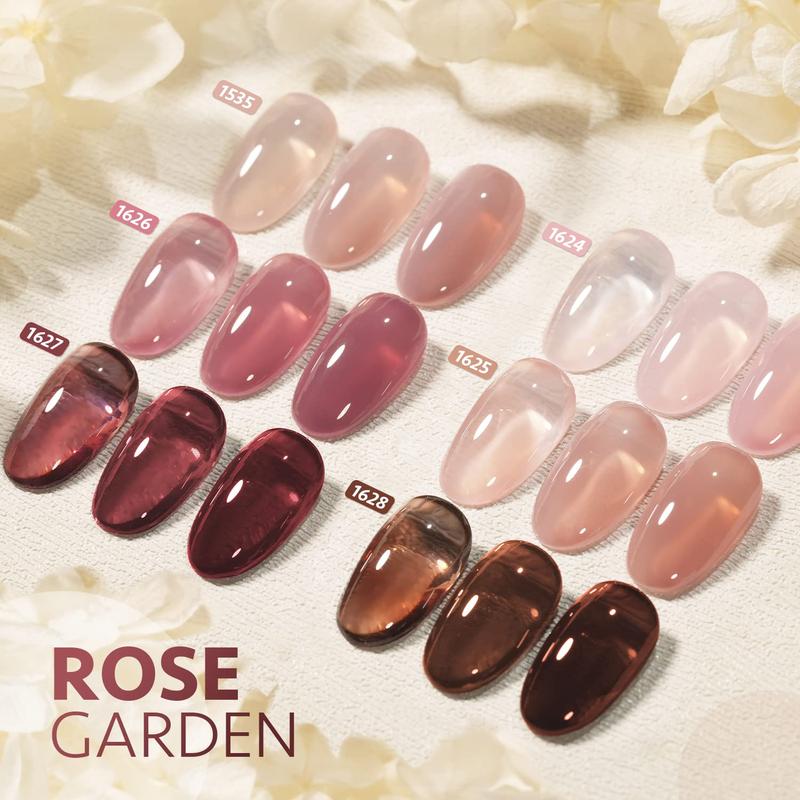 Rose Garden Jelly Gel Nail Polish of 6 Transparent Nude Red  Brown Colors Sheer Gel Polish Kit for Salon Gel Manicure and Nail Art DIY at Home Nail Care Clear Peeling Translucent Uv Cutics Cosmetic