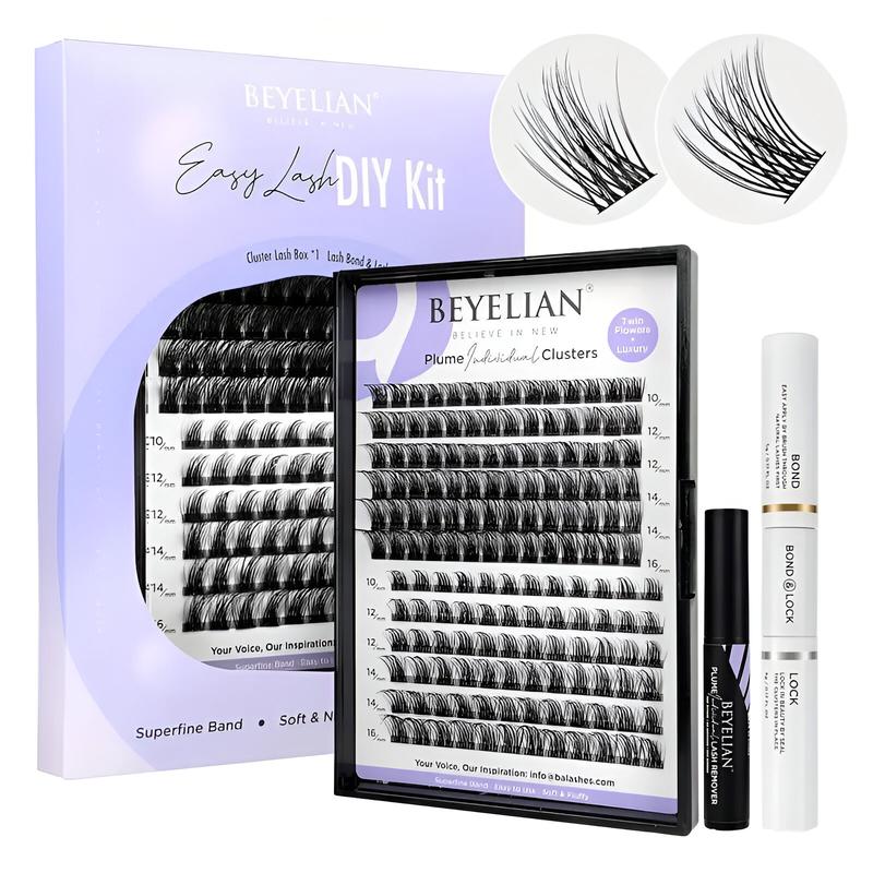 Beyelian 168 PC DIY Cluster Lash Kit – 12 Rows Eyelash Extensions with 48-Hour Long-Lasting Bond & Lock