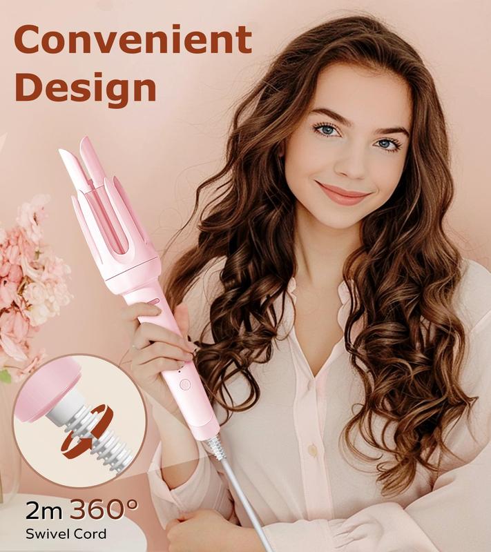 Auto Hair Curler, Automatic Curling Iron with 4 Temperature & 3 Timer, Automatic Shut-Off, Anti-Scald, Anti-Tangle Rotating Curling Wand for Hair Styling, Pink