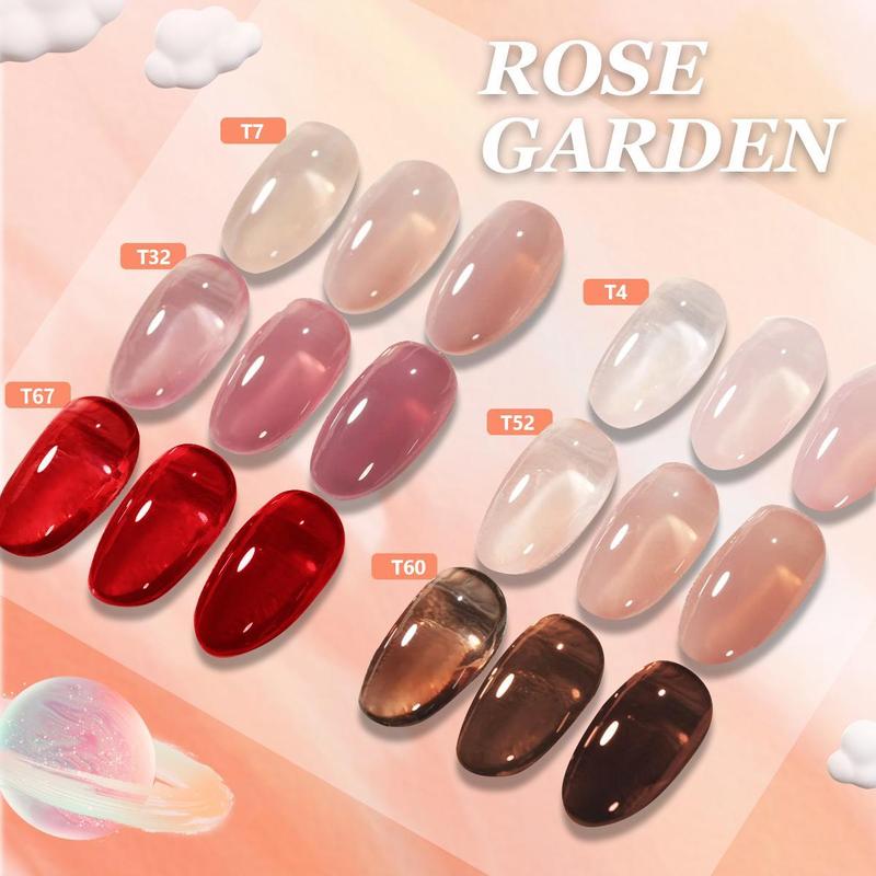 Jelly Gel Nail Polish Kit, 6 Counts set Transparent Nude Red Pink Brown Colors Sheer Gel Polish Kit for Salon Gel Manicure and Nail Art DIY at Home