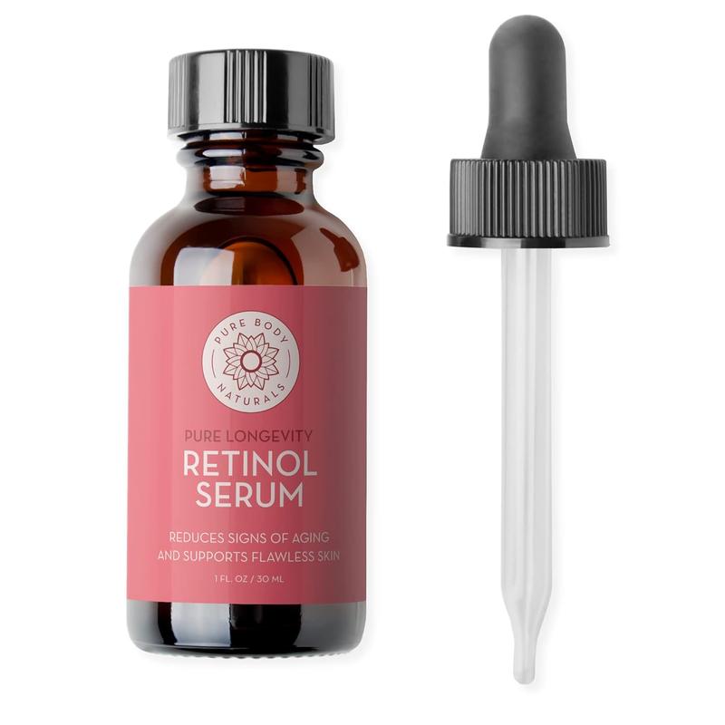 Pure Body Naturals Retinol Face Serum - Retinol Serum with Witch Hazel, Myrtle Oil, and Ginseng - Age-Defying Wrinkle Cream and Dark Spot Corrector for Eye, Skin, and Face Wrinkles - 1 Fl Oz