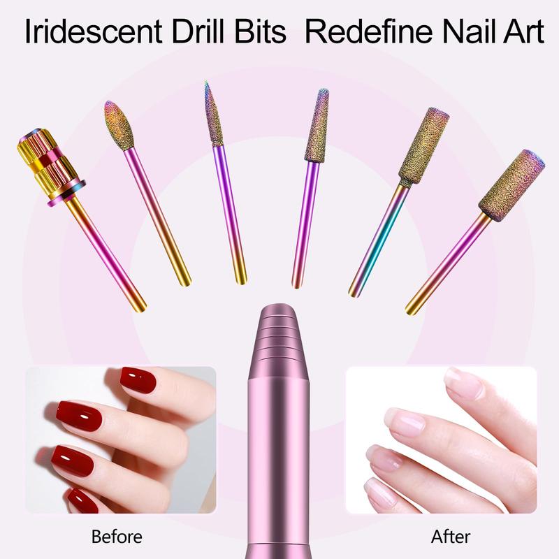 Electric Nail Drill, Professional Acrylic Nail Drill Machine for Gel, Acrylic Nails, Portable USB Electric Nail File Efile Set with Iridescent Nail Drill Bits, Manicure Pedicure Nail Tools