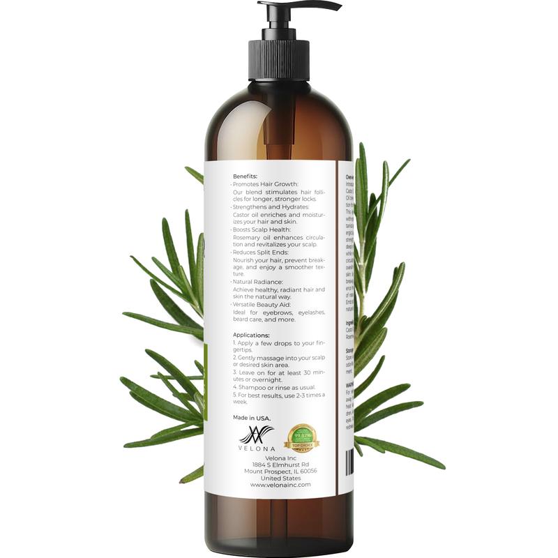 velona Castor Oil with Rosemary Oil - 8 Fl Oz | Hair Growth Oil | Hair, Scalp, Eyelashes, Eyebrows | 100% Natural and Pure