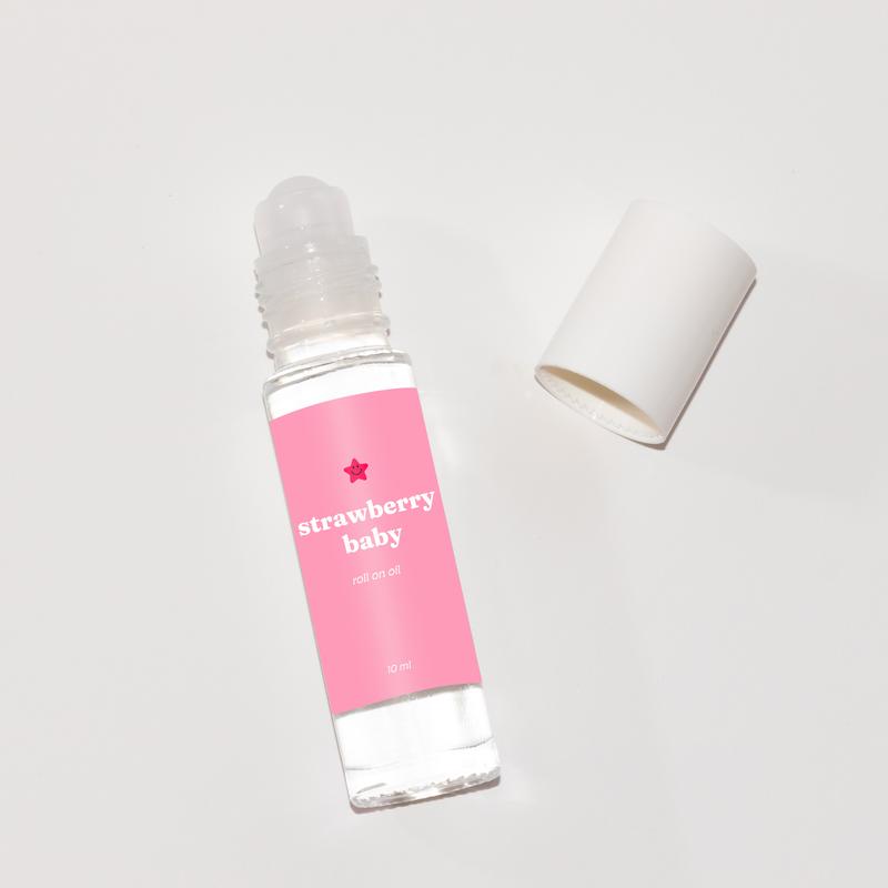 Strawberry Baby Scented Roll On Oil - Smells  Like Strawberry Milk, Caramel, Woods, and Musk Aroma Body Care