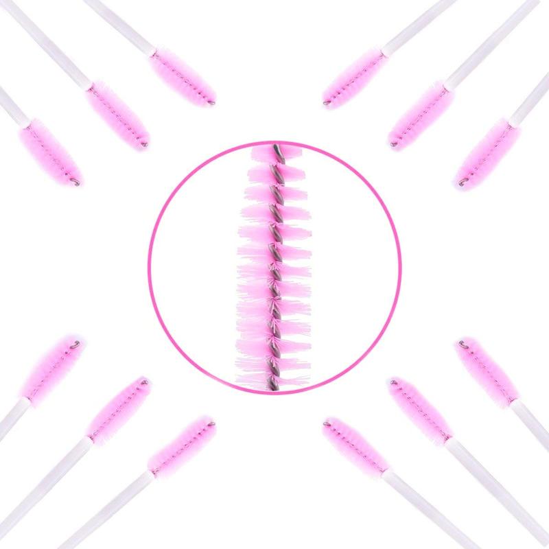 200 count Disposable Eyelash Brushes Mascara Wands Eye Lash Eyebrow Applicator  Makeup Brush Tool Kits (White-Pink)