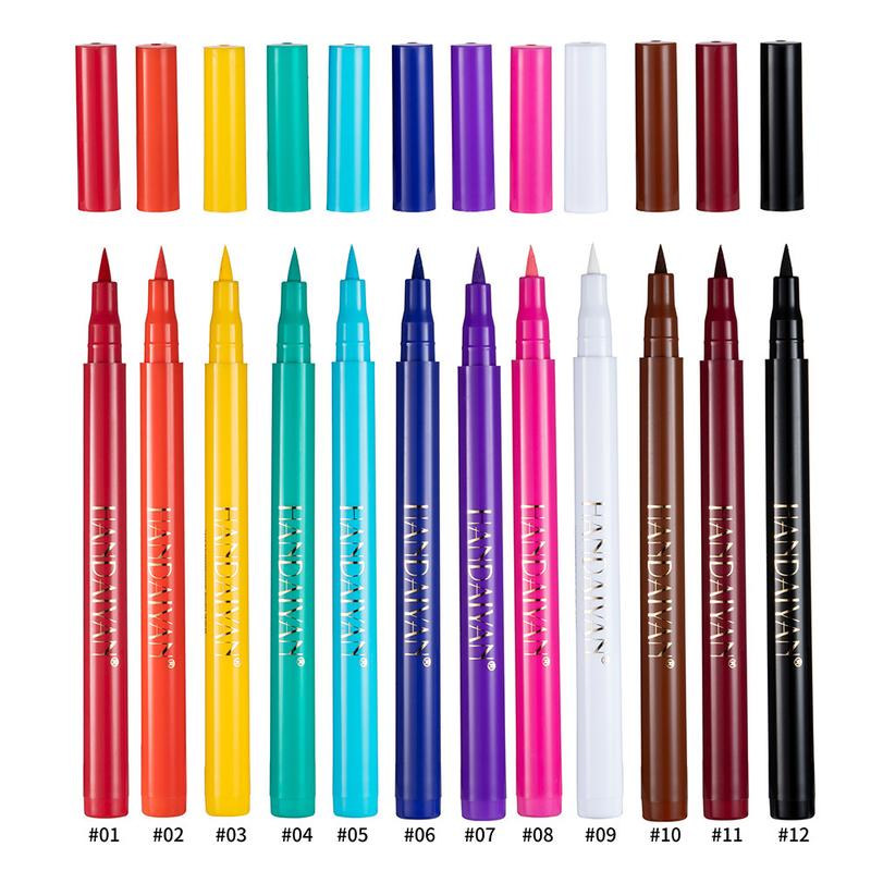 HANDAIYAN 12pcs Rainbow DIY Painted Liquid Eyeliner does not stain matte eyeliner easily Lipliner Makeup