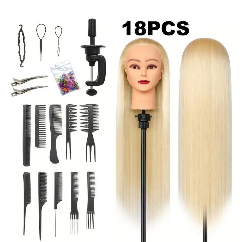 28 Inch Long Blonde Training Head with Tools, 18pcs set Hairdressing Mannequin Head for Braiding, Hair Styling Head for Salon & Barber Shop