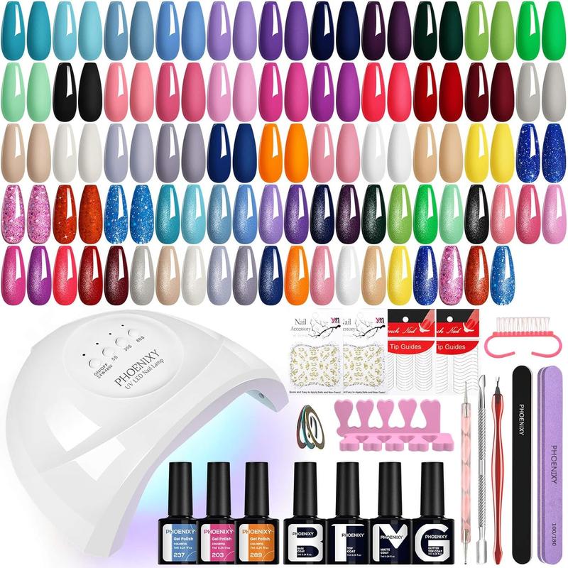 Gel Nail Polish Set with UV Lamp 48W, 56pcs 108 Effects Gel Nail Set Base Color Glitter Top Coat Gel Nail Polish Set Manicure Tools Women Gift and Beautiful Christmas Gift Gift