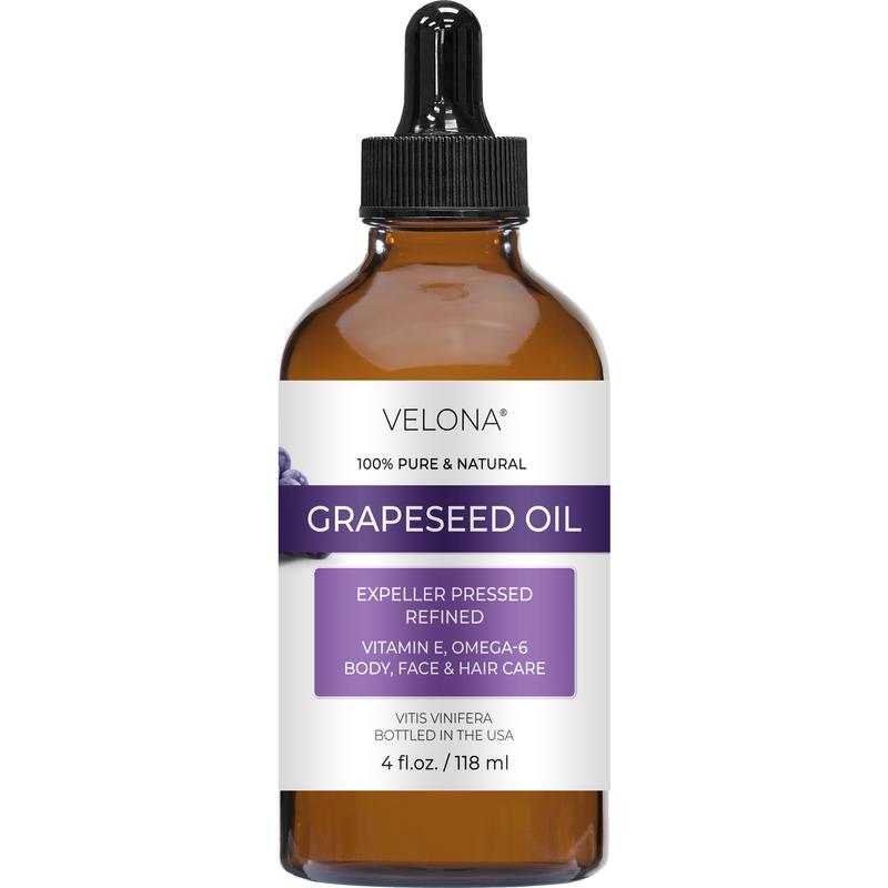 velona Grapeseed Oil 4 fl oz | 100% Pure and Natural Carrier Oil | Refined, Cold pressed | Cooking, Skin, Face, Body, Hair Care