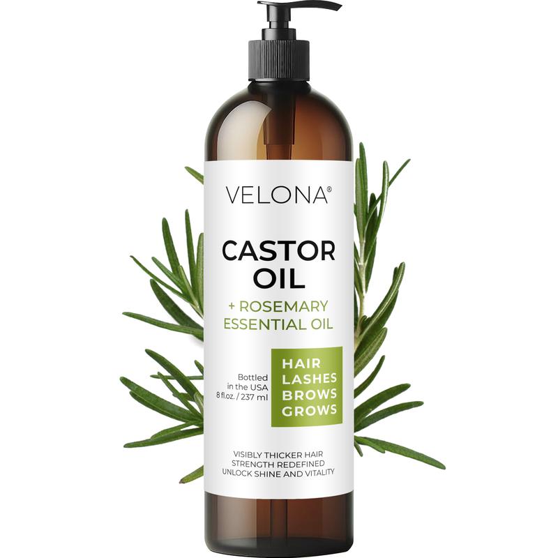 velona Castor Oil with Rosemary Oil - 8 Fl Oz | Hair Growth Oil | Hair, Scalp, Eyelashes, Eyebrows | 100% Natural and Pure