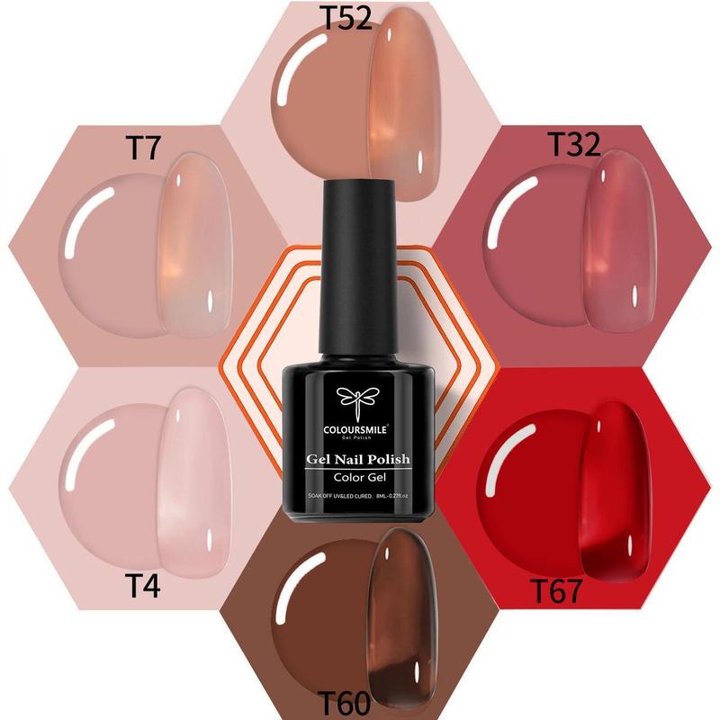 Jelly Gel Nail Polish Kit, 6 Counts set Transparent Nude Red Pink Brown Colors Sheer Gel Polish Kit for Salon Gel Manicure and Nail Art DIY at Home